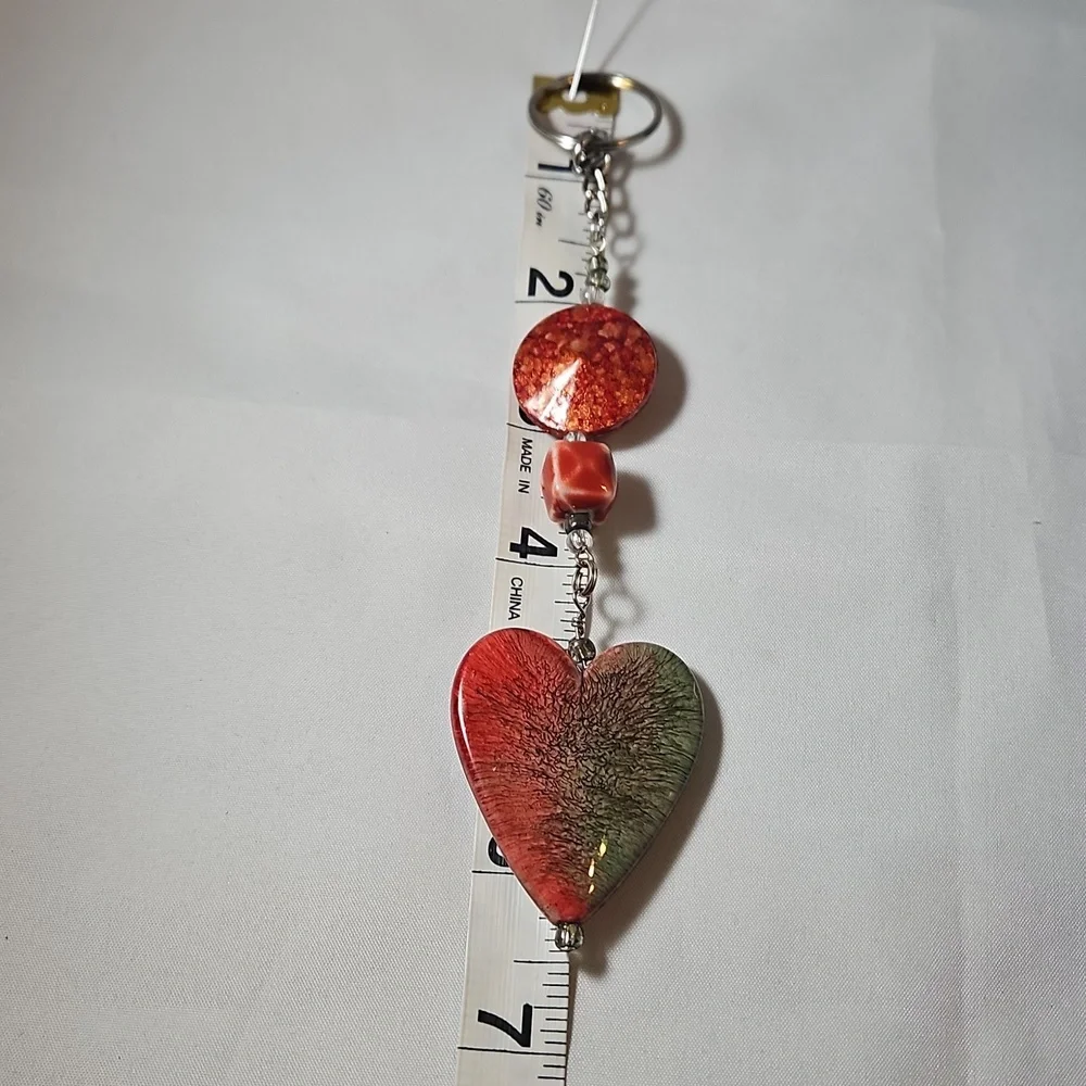 Heartfelt Red and Green Heart Charm Keychain, Keyring, Handmade